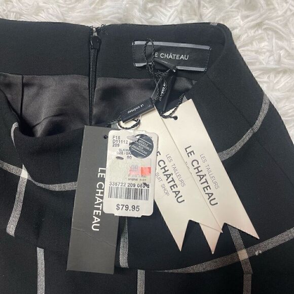 Lechateau Pencil Skirt Black White Checkered Midi Size 00 XS Lined Slit Career O - Picture 3 of 12